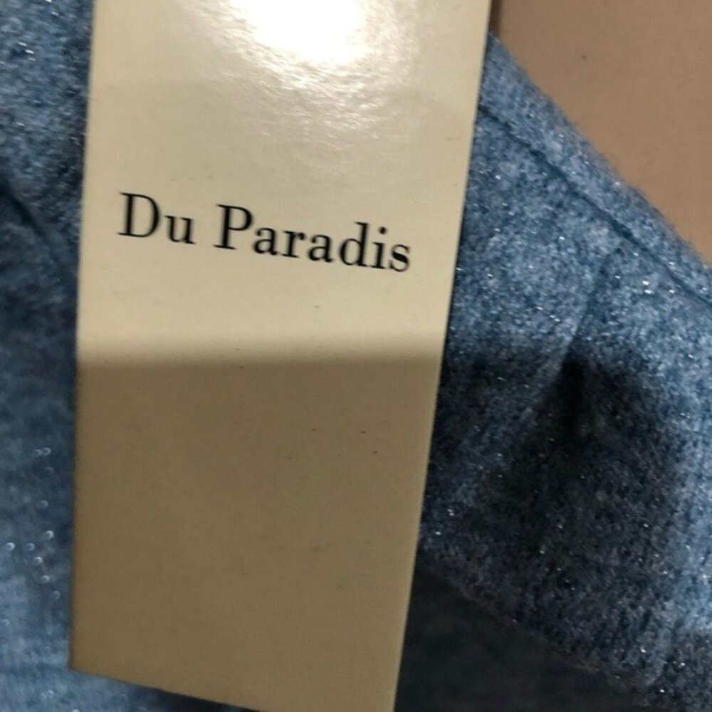 Du Paradis Blue Metallic Knit Ruffle Shoulder Back Cutout Maxi Dress Glam NWT L - Picture 7 of 14